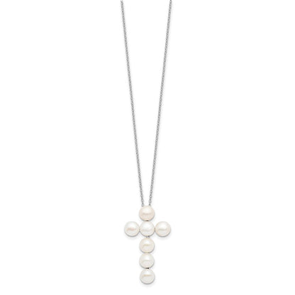 Sterlingsilber Rhodiniert 6-7mm Weiß Fwc Perle Kreuz Halskette