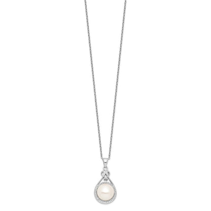 Sterlingsilber Rhodiniert 10-11mm Weiß Fwc Perle Zirkonia Halskette