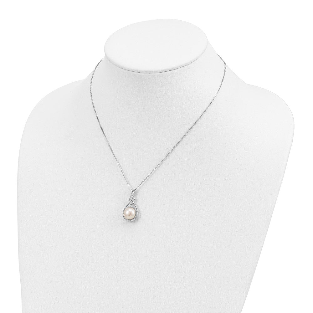 Sterlingsilber Rhodiniert 10-11mm Weiß Fwc Perle Zirkonia Halskette