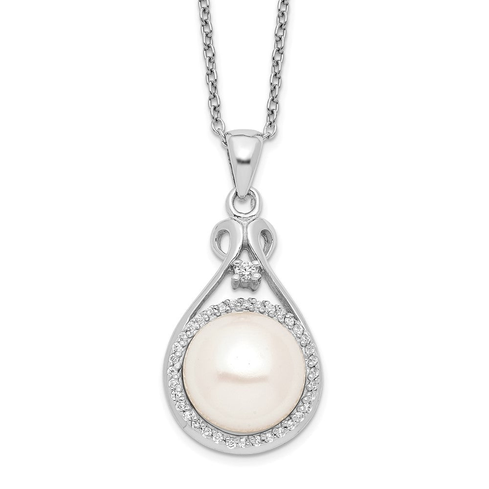 Sterlingsilber Rhodiniert 10-11mm Weiß Fwc Perle Zirkonia Halskette
