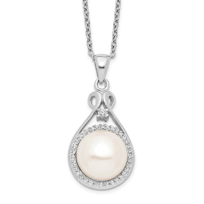 Sterlingsilber Rhodiniert 10-11mm Weiß Fwc Perle Zirkonia Halskette