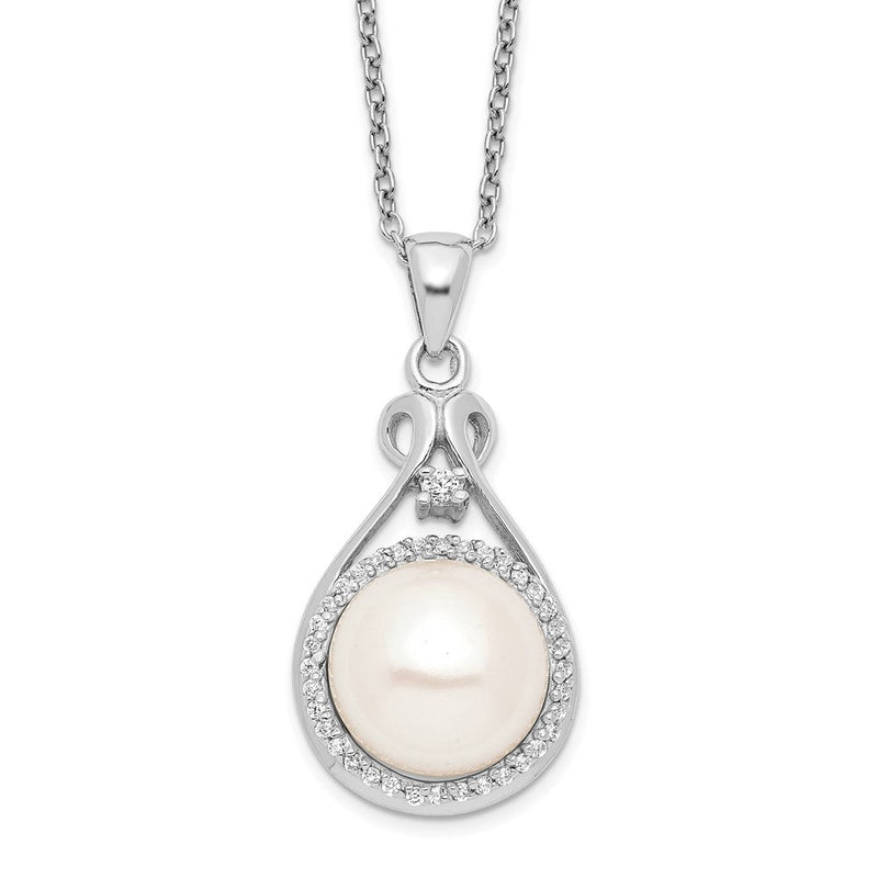 Sterlingsilber Rhodiniert 10-11mm Weiß Fwc Perle Zirkonia Halskette