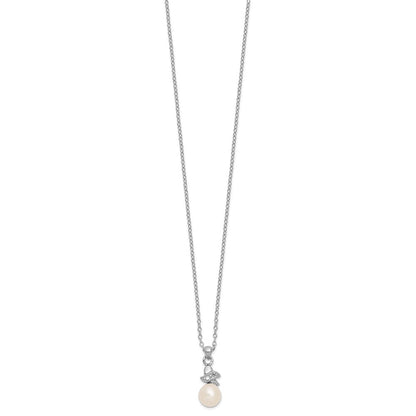 Sterlingsilber Rhodiniert 6-7mm Weiß Fw Zuchtperle Zirkonia Anhänger