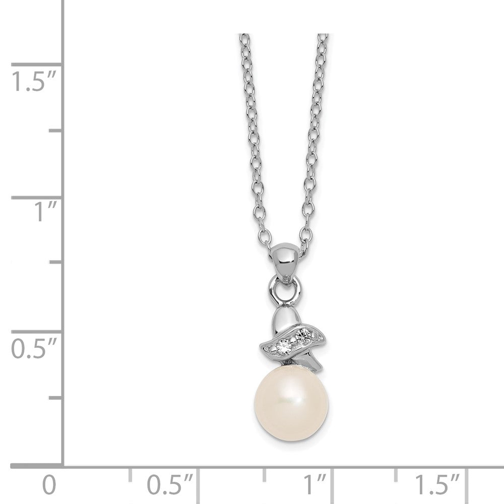 Sterlingsilber Rhodiniert 6-7mm Weiß Fw Zuchtperle Zirkonia Anhänger