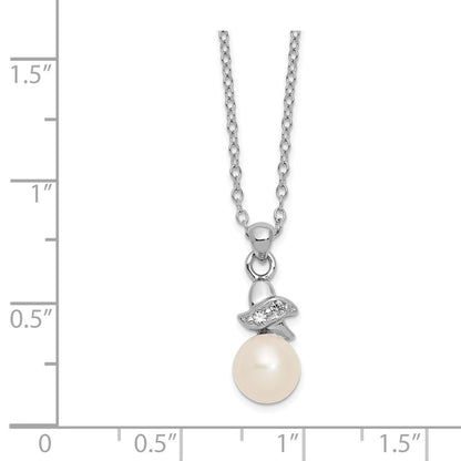 Sterlingsilber Rhodiniert 6-7mm Weiß Fw Zuchtperle Zirkonia Anhänger