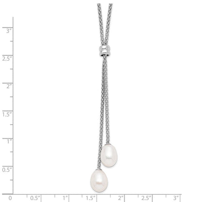Sterlingsilber Rhodiniert 7-8mm Fwc Perle 2 in Verlängerung Tropfen Halskette