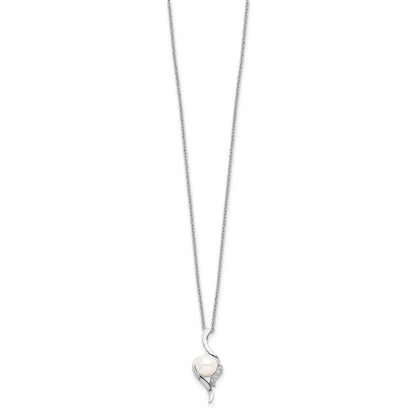 Sterlingsilber Rhodiniert 6-7mm Weiß Fwc Perle Zirkonia Halskette