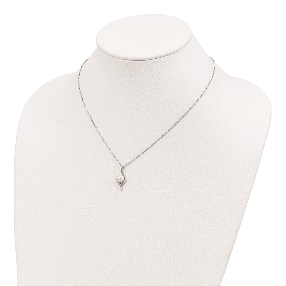 Sterlingsilber Rhodiniert 6-7mm Weiß Fwc Perle Zirkonia Halskette