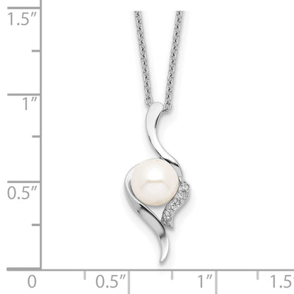 Sterlingsilber Rhodiniert 6-7mm Weiß Fwc Perle Zirkonia Halskette