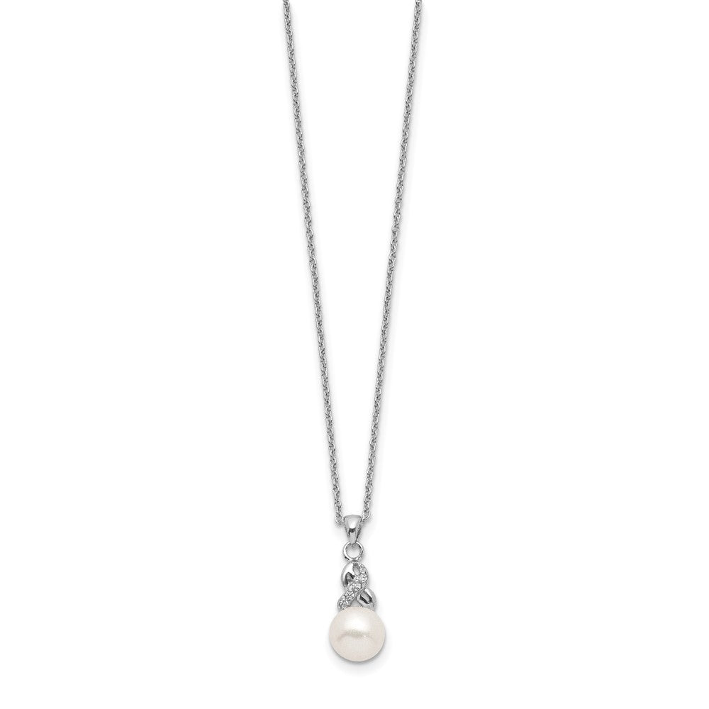 Sterlingsilber Rhodiniert 6-7mm Weiß Fwc Perle Zirkonia Anhänger