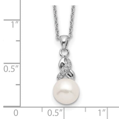 Sterlingsilber Rhodiniert 6-7mm Weiß Fwc Perle Zirkonia Anhänger
