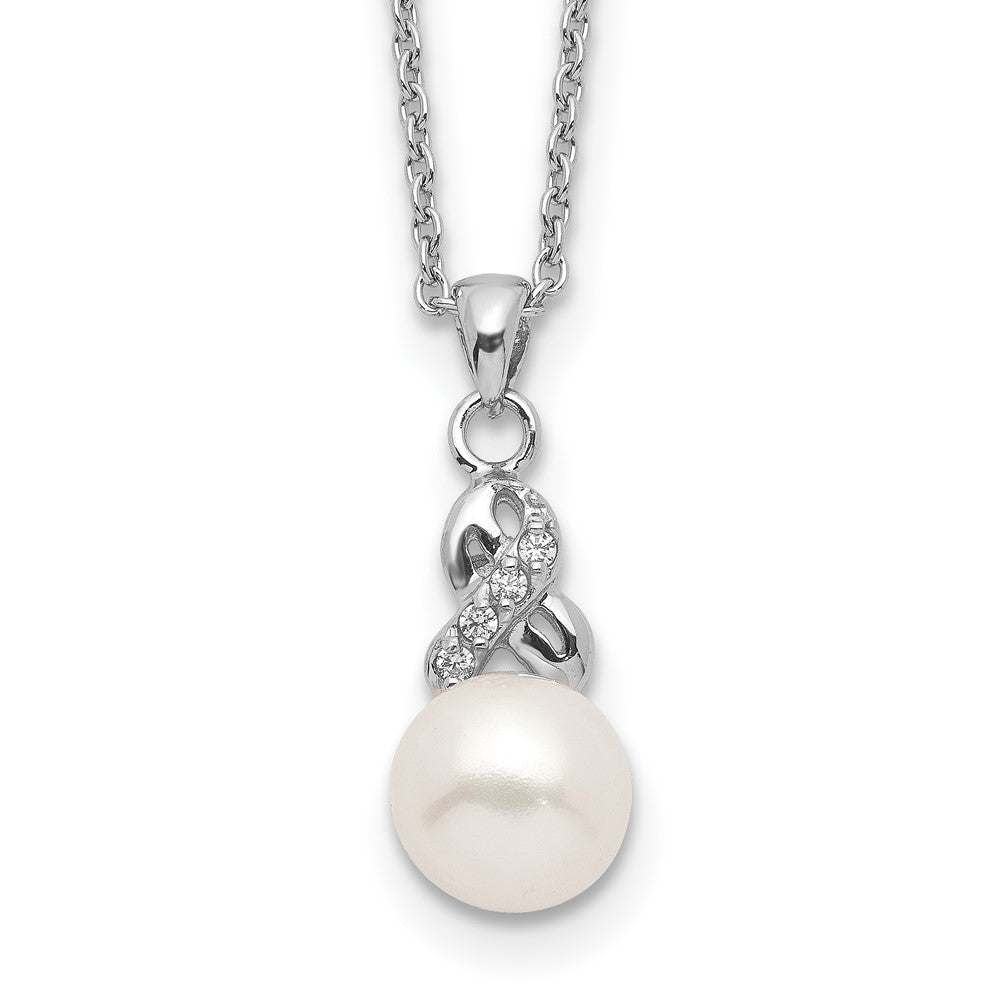 Sterlingsilber Rhodiniert 6-7mm Weiß Fwc Perle Zirkonia Anhänger
