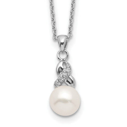 Sterlingsilber Rhodiniert 6-7mm Weiß Fwc Perle Zirkonia Anhänger
