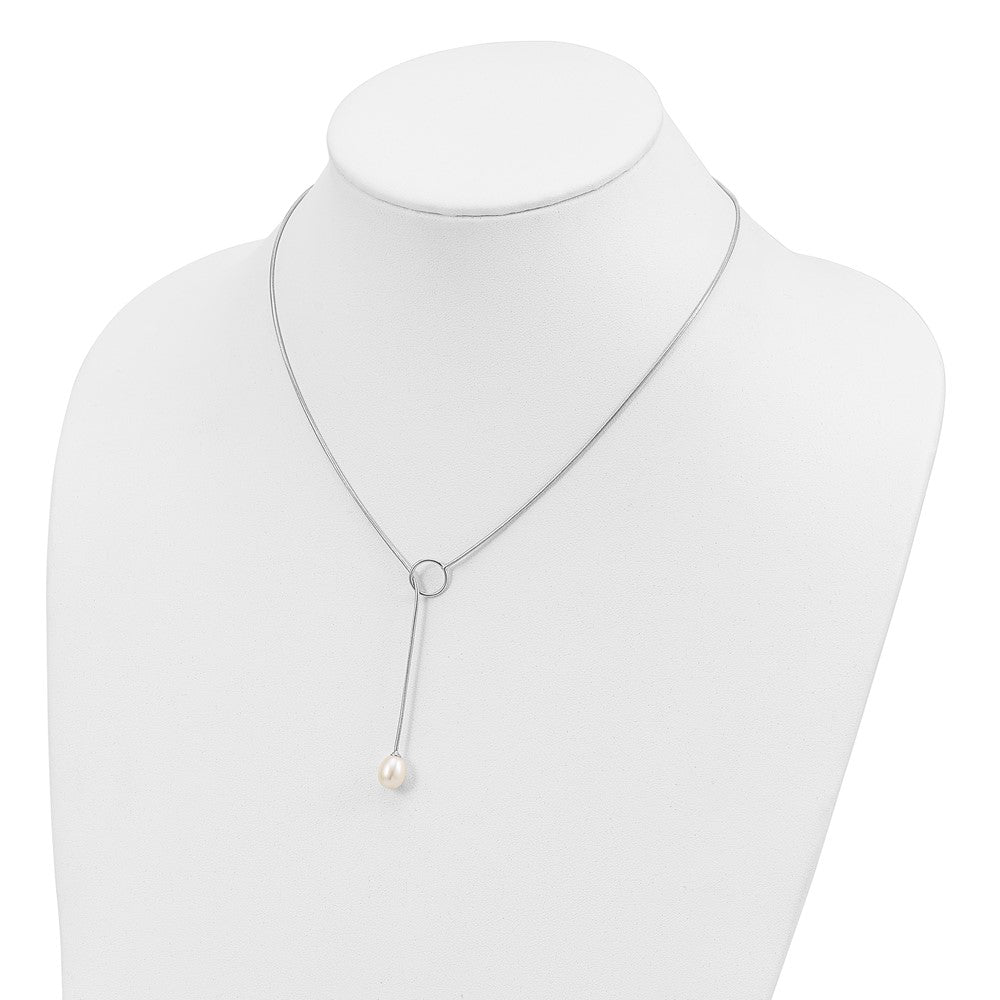 Sterlingsilber Rhodiniert 7-8mm Weiß Fwc Perle Knebel Tropfen Halskette