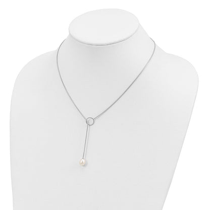 Sterlingsilber Rhodiniert 7-8mm Weiß Fwc Perle Knebel Tropfen Halskette