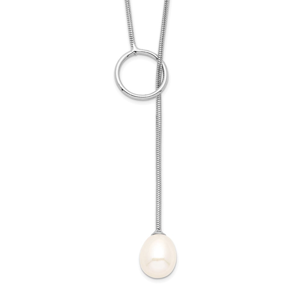 Sterlingsilber Rhodiniert 7-8mm Weiß Fwc Perle Knebel Tropfen Halskette