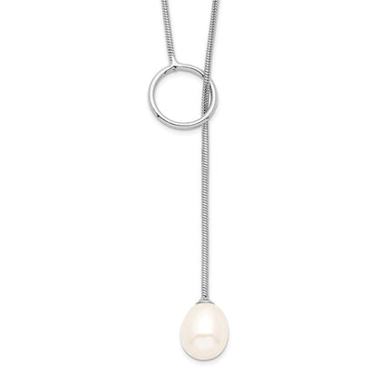 Sterlingsilber Rhodiniert 7-8mm Weiß Fwc Perle Knebel Tropfen Halskette