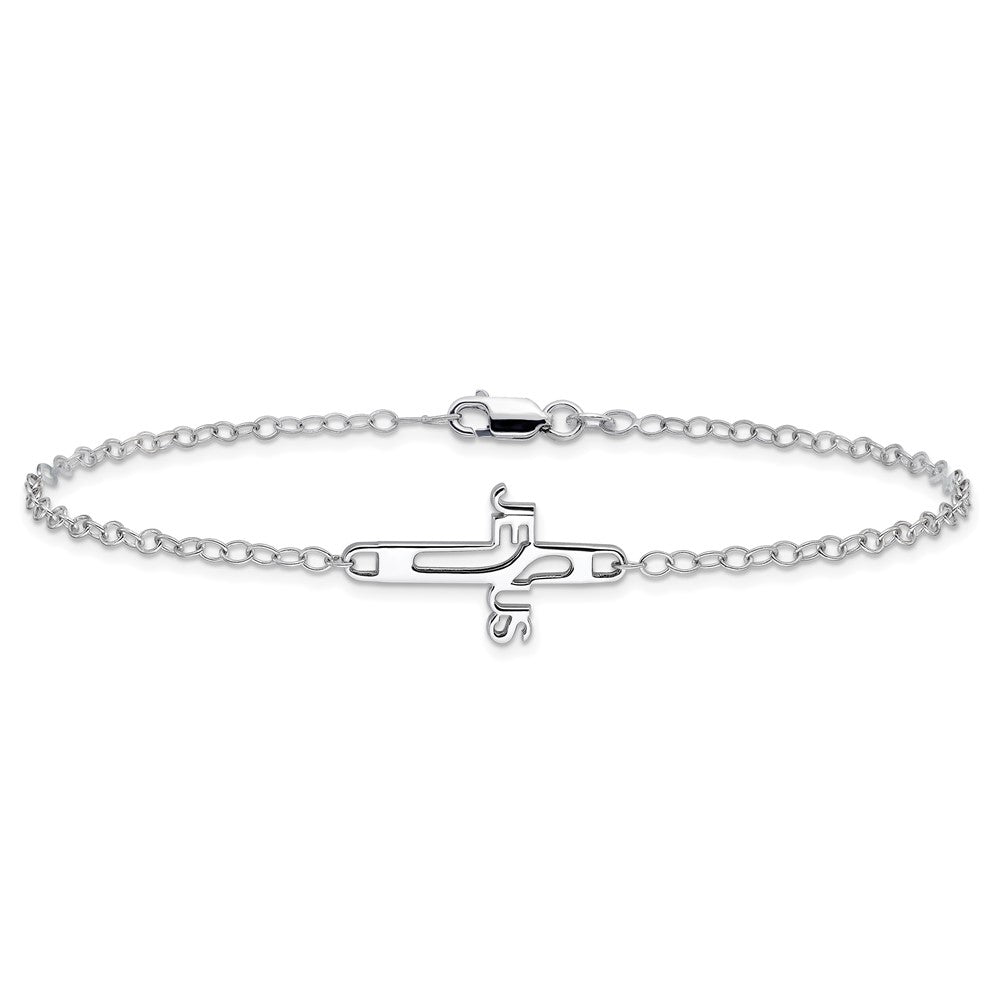 Sterlingsilber Rhodiniert Jesus Kreuz Fußkettchen