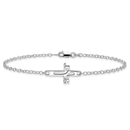 Sterlingsilber Rhodiniert Jesus Kreuz Fußkettchen