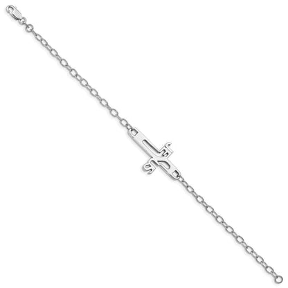 Sterlingsilber Rhodiniert Jesus Kreuz Damen 7.5 Zoll Armband