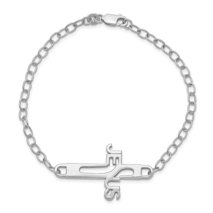 Sterlingsilber Rhodiniert Jesus Kreuz Damen 7.5 Zoll Armband