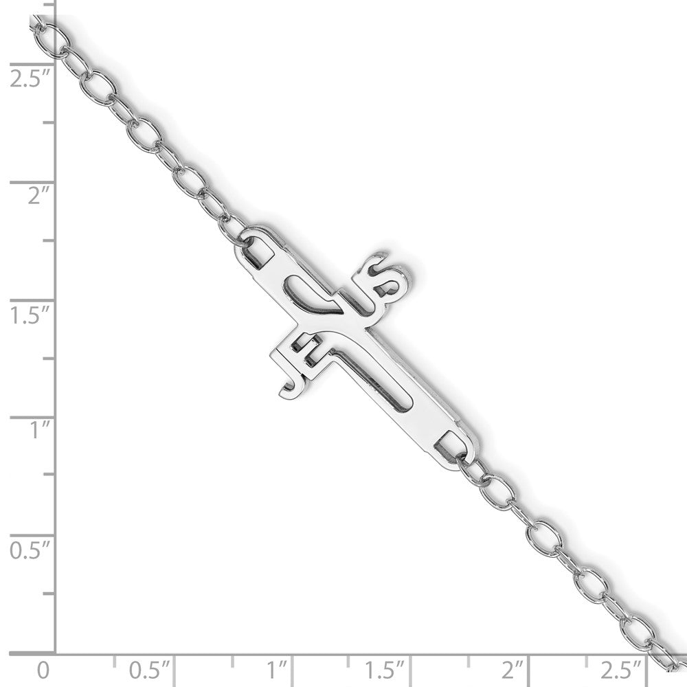 Sterlingsilber Rhodiniert Jesus Kreuz Damen 7.5 Zoll Armband