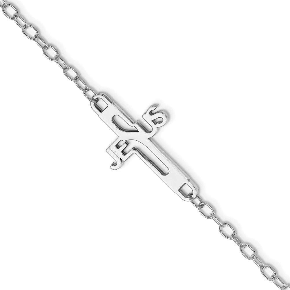 Sterlingsilber Rhodiniert Jesus Kreuz Damen 7.5 Zoll Armband