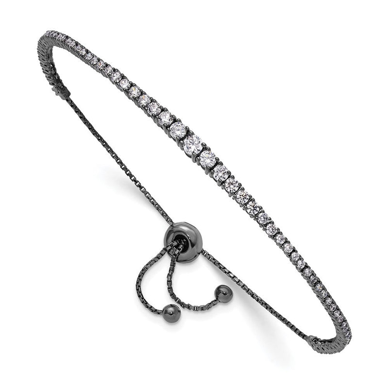 Sterlingsilber Schimmernd Schwarz Rhodiniert 67 Stein Abgestuft Zirkonia Verstellbar 5 Zoll Up To 9 Armband