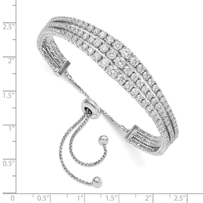 Sterlingsilber Schimmernd Rhodiniert 177 Stein Abgestuft Zirkonia 3 Strang Verstellbar Armband