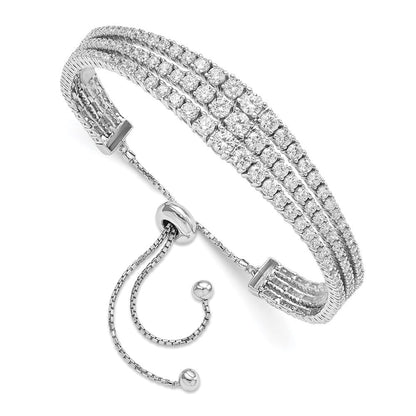 Sterlingsilber Schimmernd Rhodiniert 177 Stein Abgestuft Zirkonia 3 Strang Verstellbar Armband