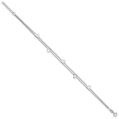 Sterlingsilber Rhodiniert 2-strand 9 in Plus 1 Zoll Verlängerung. Herz Fußkettchen