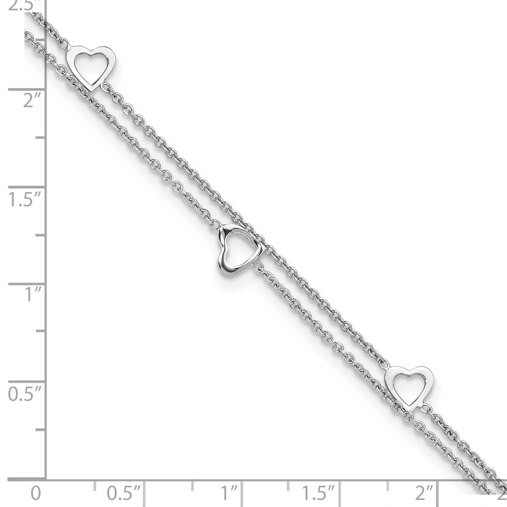 Sterlingsilber Rhodiniert 2-strand 9 in Plus 1 Zoll Verlängerung. Herz Fußkettchen