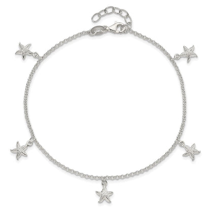 Sterlingsilber Seestern Dangles 9 Zoll Plus 1 Verlängerung. Fußkettchen