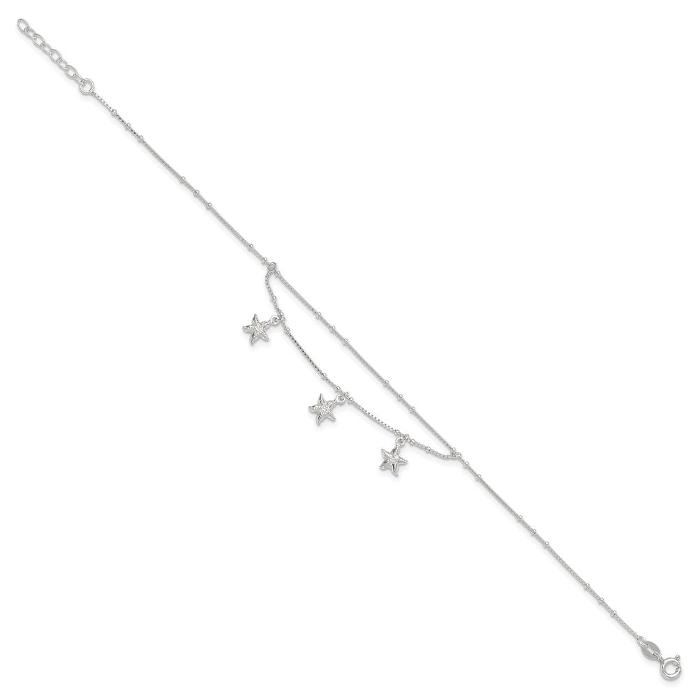 Sterlingsilber Poliert 2-strand Seestern 9 Zoll Plus 1 Zoll Verlängerung Fußkettchen