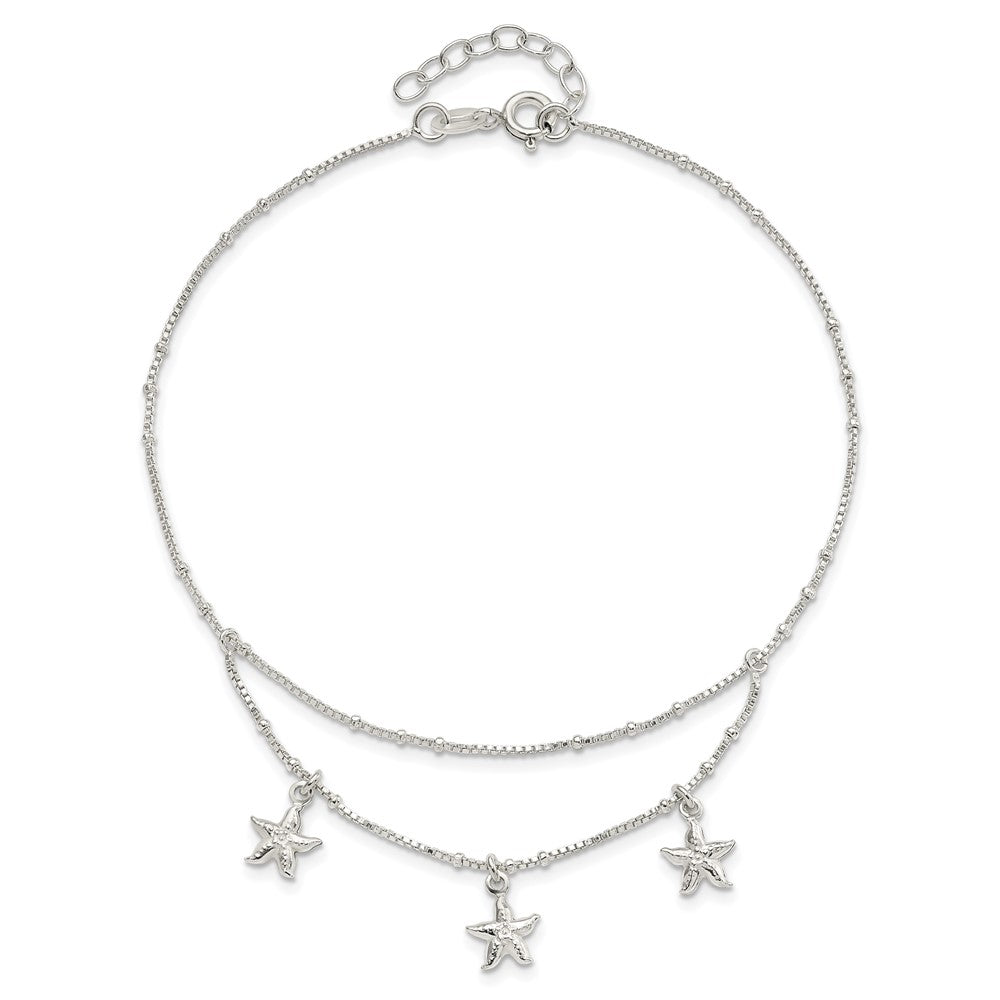 Sterlingsilber Poliert 2-strand Seestern 9 Zoll Plus 1 Zoll Verlängerung Fußkettchen