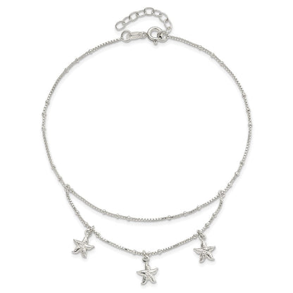 Sterlingsilber Poliert 2-strand Seestern 9 Zoll Plus 1 Zoll Verlängerung Fußkettchen