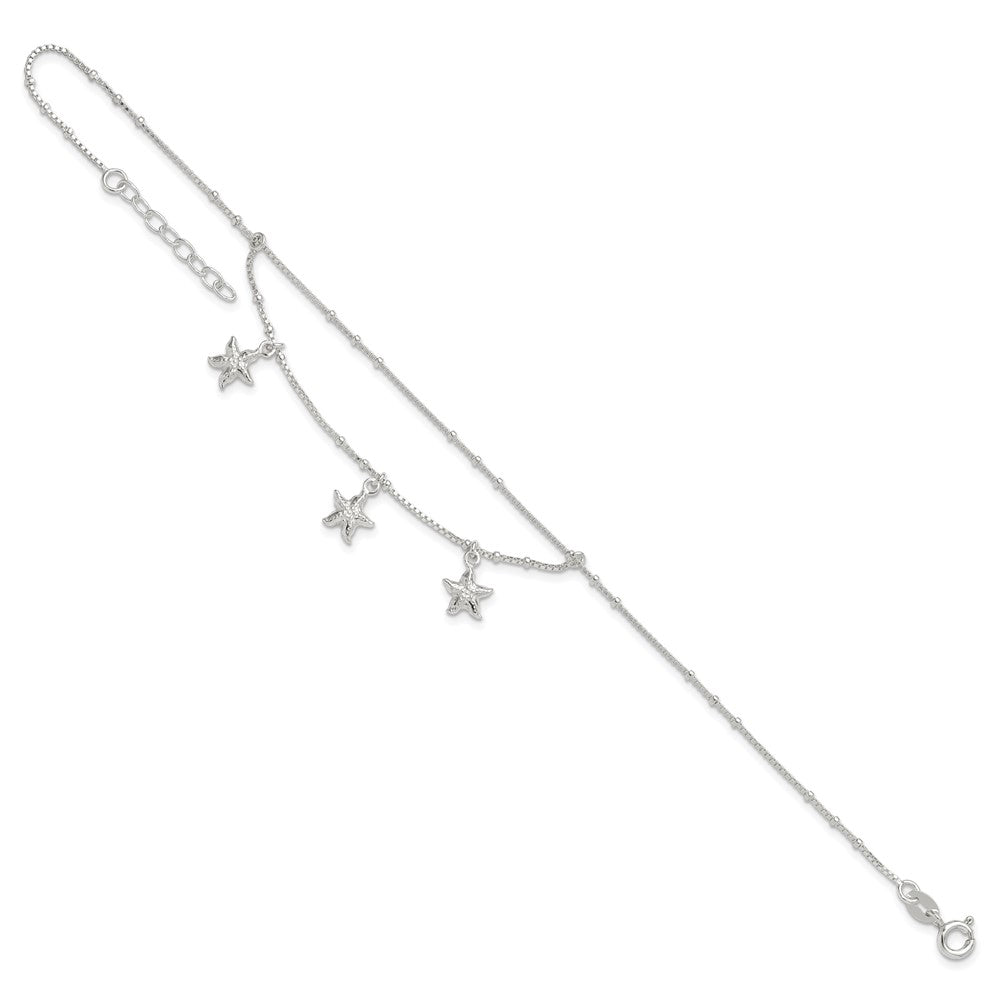Sterlingsilber Poliert 2-strand Seestern 9 Zoll Plus 1 Zoll Verlängerung Fußkettchen