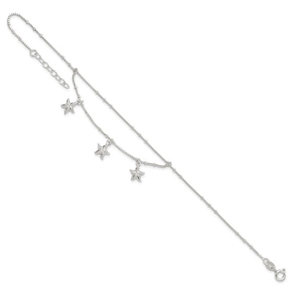 Sterlingsilber Poliert 2-strand Seestern 9 Zoll Plus 1 Zoll Verlängerung Fußkettchen