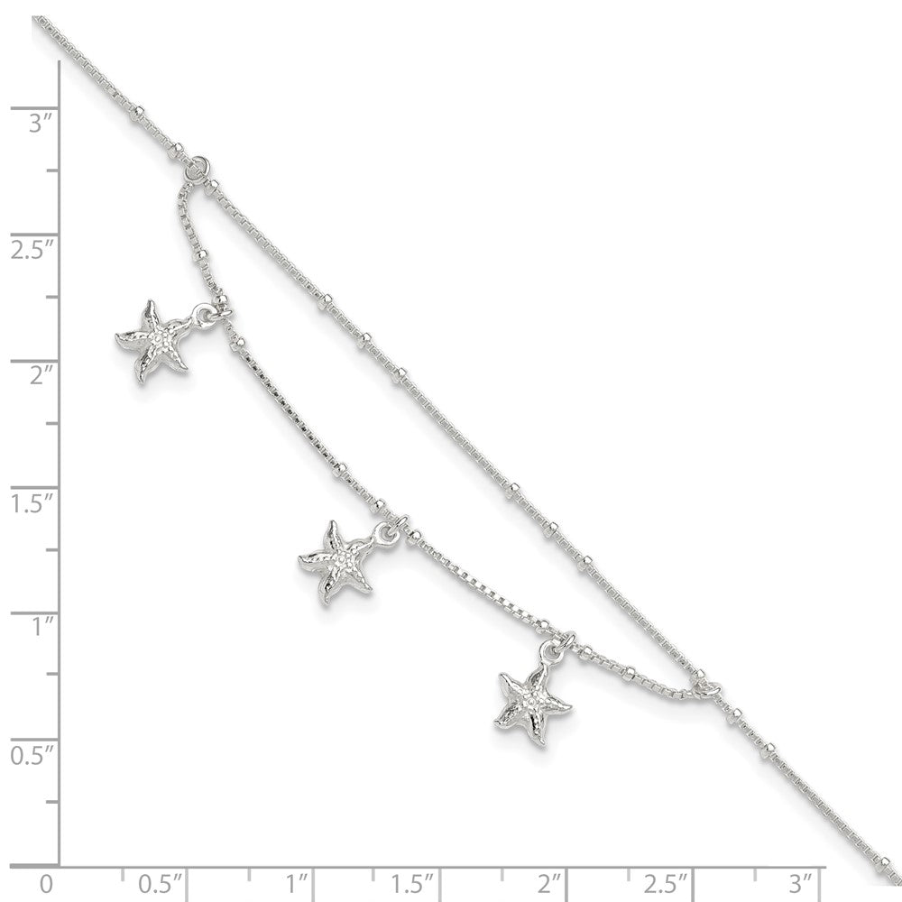 Sterlingsilber Poliert 2-strand Seestern 9 Zoll Plus 1 Zoll Verlängerung Fußkettchen