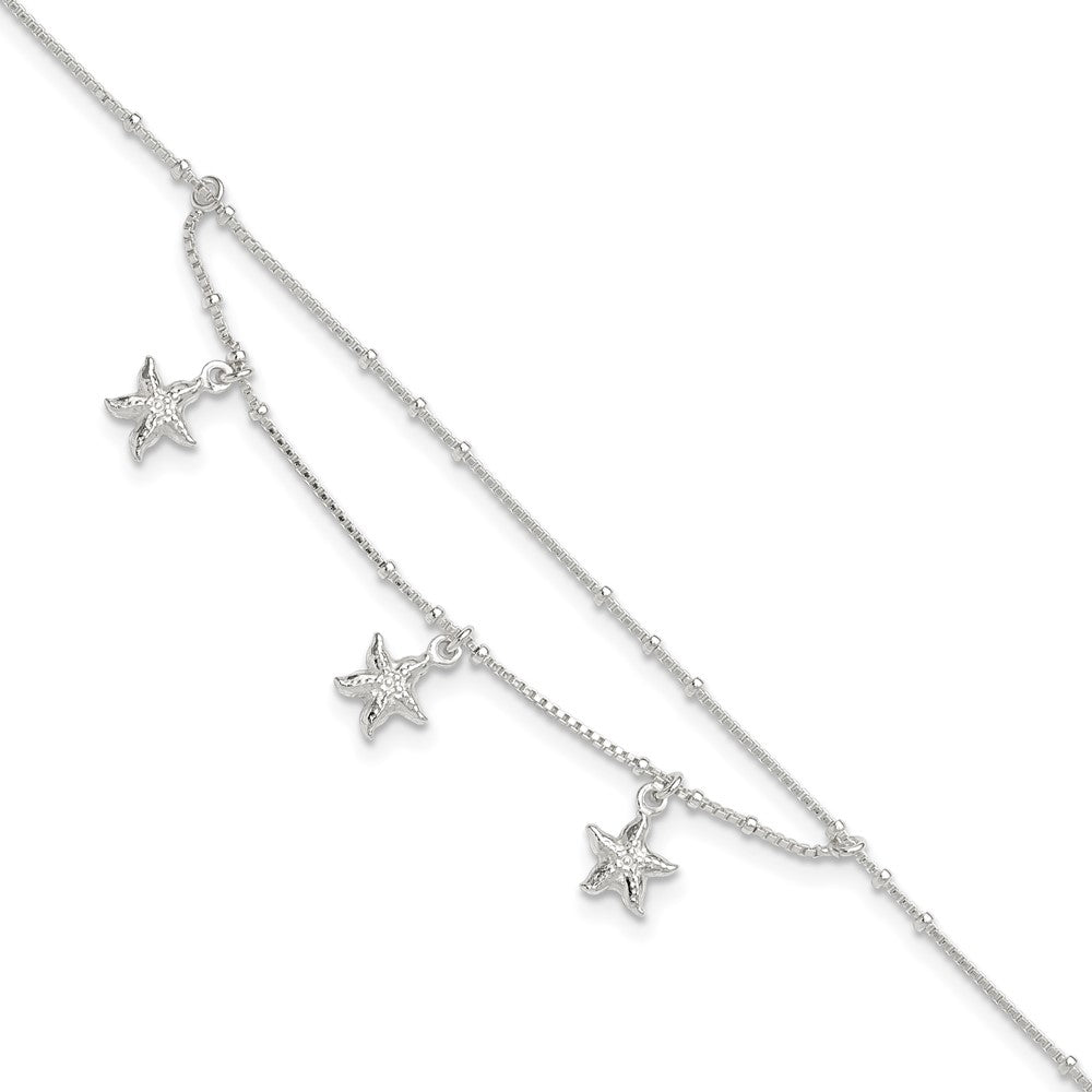 Sterlingsilber Poliert 2-strand Seestern 9 Zoll Plus 1 Zoll Verlängerung Fußkettchen