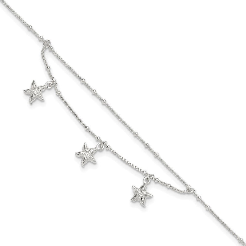 Sterlingsilber Poliert 2-strand Seestern 9 Zoll Plus 1 Zoll Verlängerung Fußkettchen