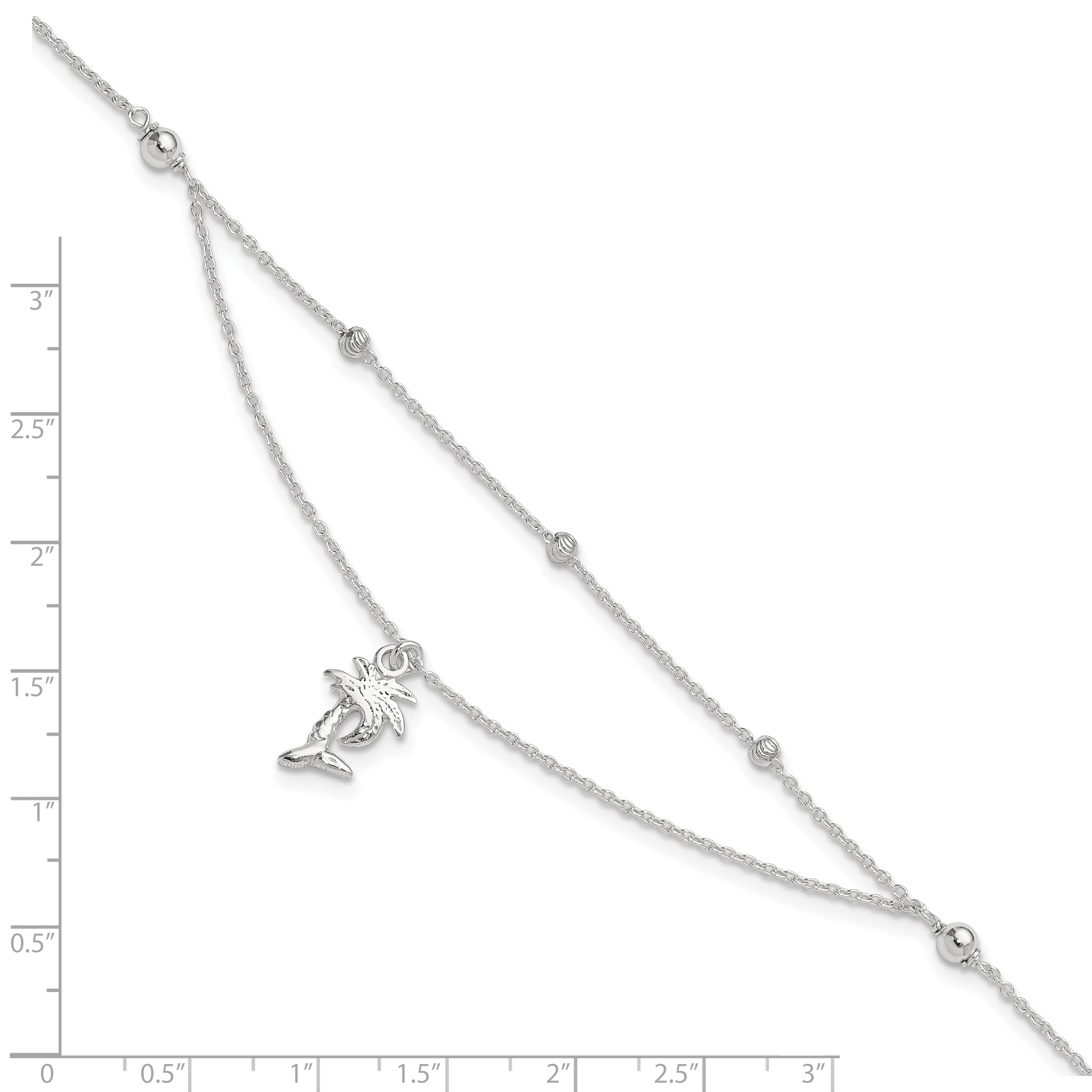 Sterlingsilber Poliert 2-strand Palme Baum 9 Zoll Plus 1 Zoll Verlängerung Fußkettchen