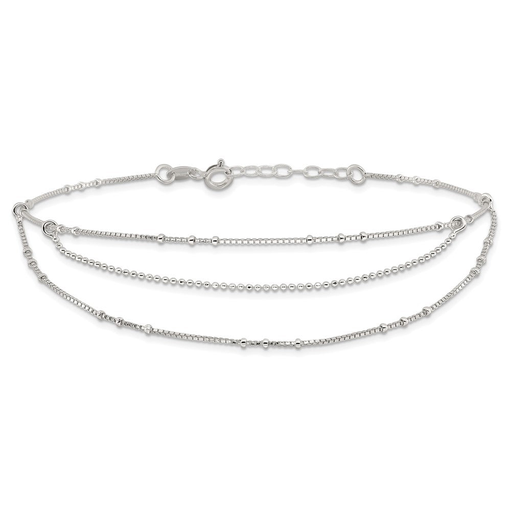 Sterlingsilber Poliert Multi-strand 9 Zoll Plus 1 in Verlängerung Fußkettchen