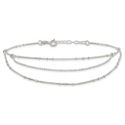 Sterlingsilber Poliert Multi-strand 9 Zoll Plus 1 in Verlängerung Fußkettchen