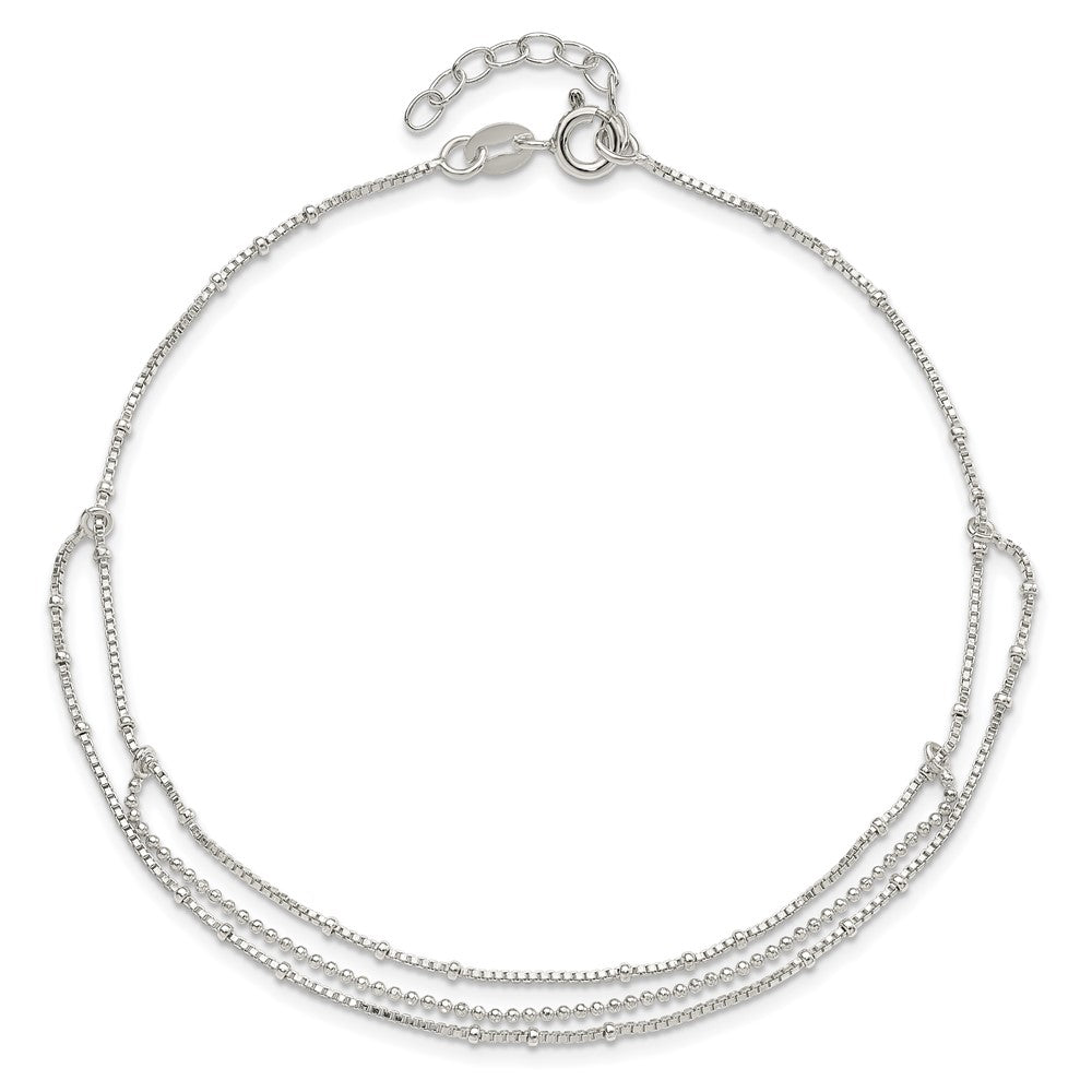 Sterlingsilber Poliert Multi-strand 9 Zoll Plus 1 in Verlängerung Fußkettchen