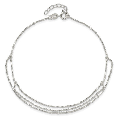 Sterlingsilber Poliert Multi-strand 9 Zoll Plus 1 in Verlängerung Fußkettchen
