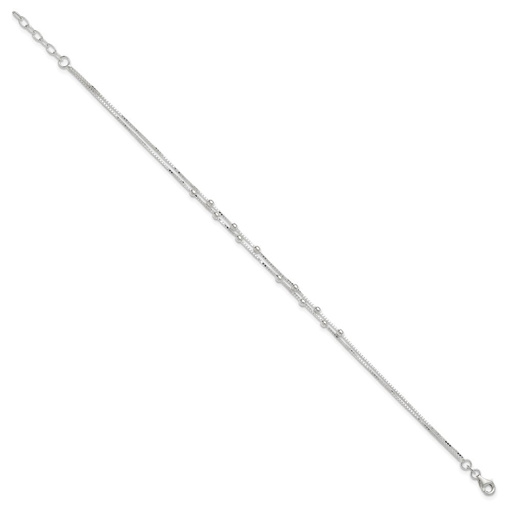 Sterlingsilber Poliert Gekugelt 2-strand 9 Zoll Plus 1 Verlängerung. Fußkettchen
