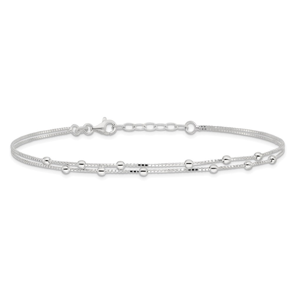 Sterlingsilber Poliert Gekugelt 2-strand 9 Zoll Plus 1 Verlängerung. Fußkettchen