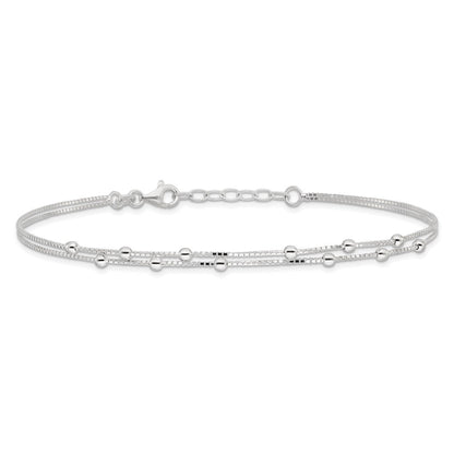 Sterlingsilber Poliert Gekugelt 2-strand 9 Zoll Plus 1 Verlängerung. Fußkettchen
