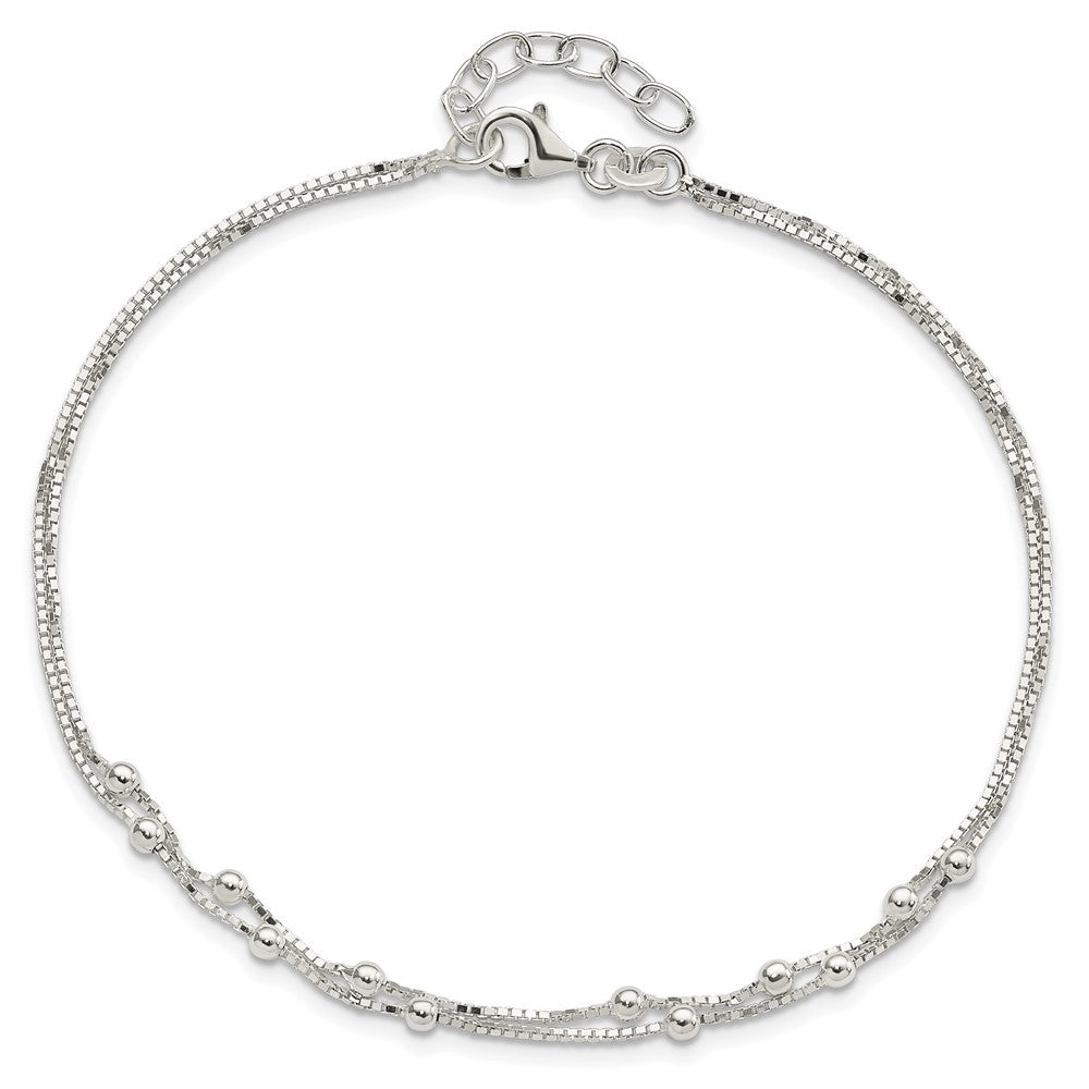 Sterlingsilber Poliert Gekugelt 2-strand 9 Zoll Plus 1 Verlängerung. Fußkettchen